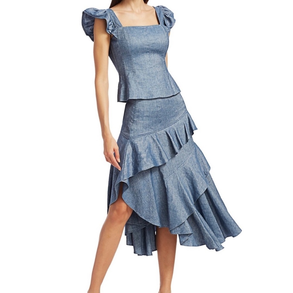 AMUR Winslow High-Waist Ruffle Tiered Midi Skirt